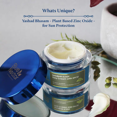 Blue Nectar Brightening Day Cream for Men Daily Use with SPF 30 Sunscreen for Oily Skin Dry Skin Natural Skin Brightening Cream with Eladi (19 Herbs, 50g)